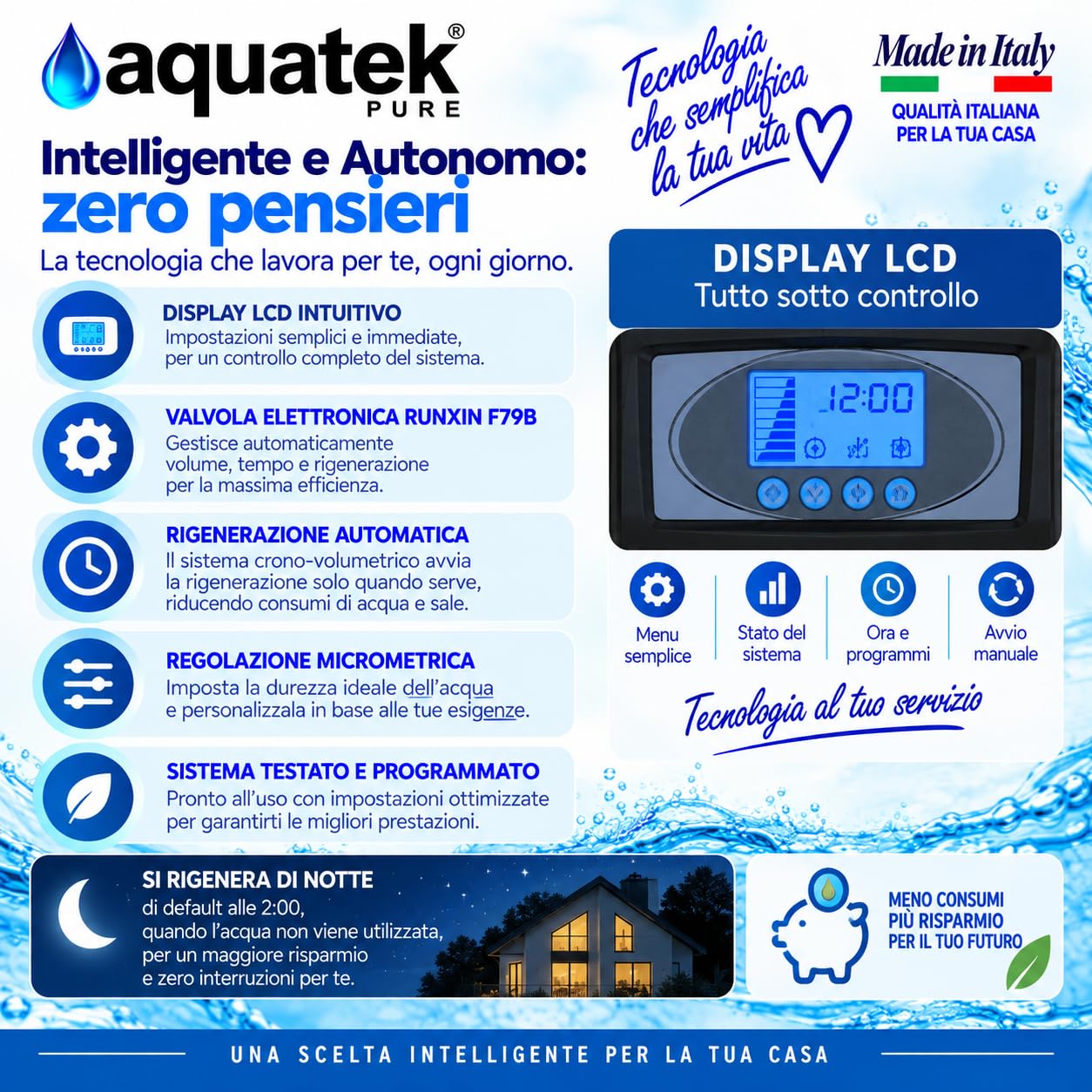 Aquatek Wave B-LCD Addolcitore Acqua 30 Litri Automatico