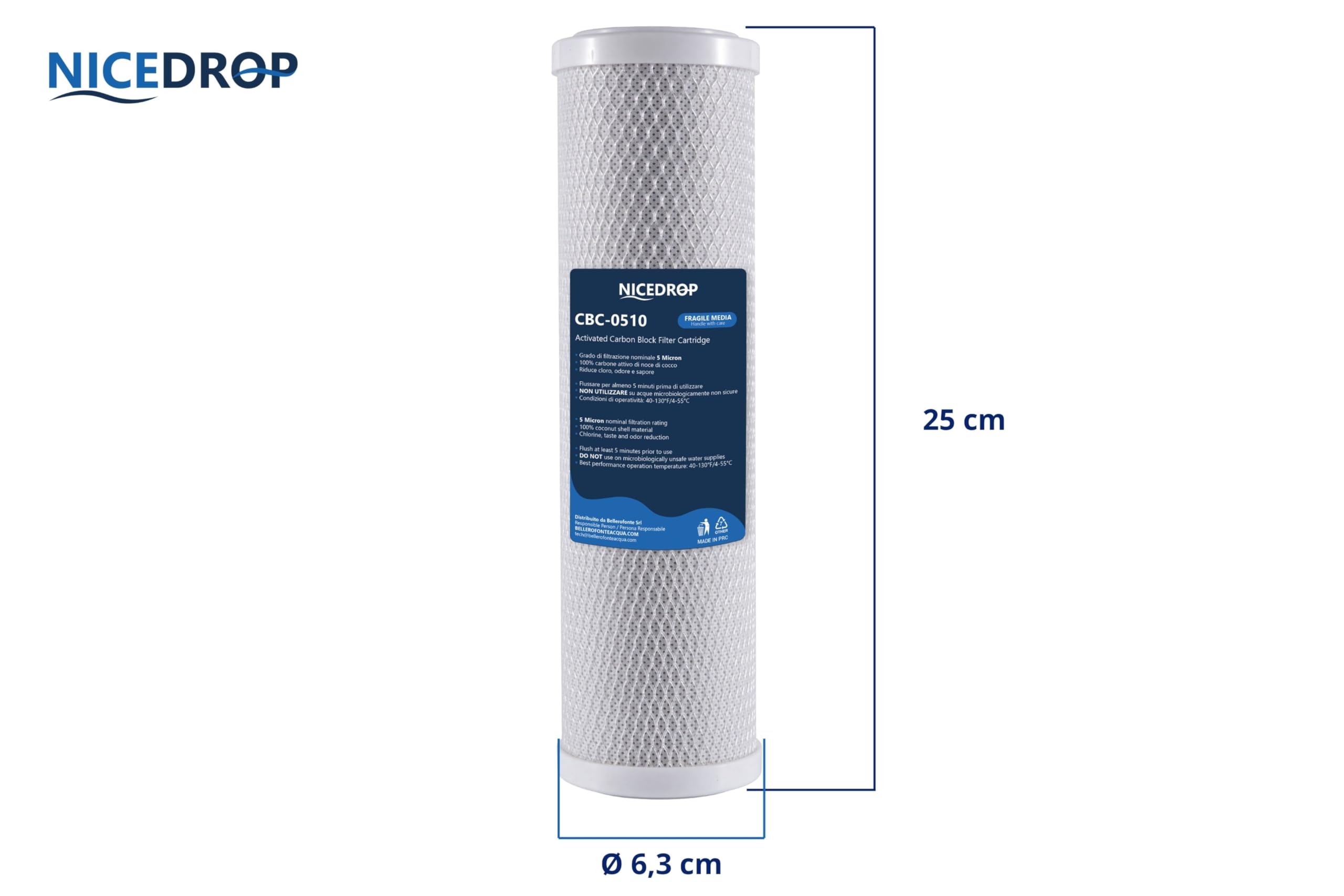 Bellerofonte Carbon Block CTO Cartuccia 10" 5 Micron 3 pz