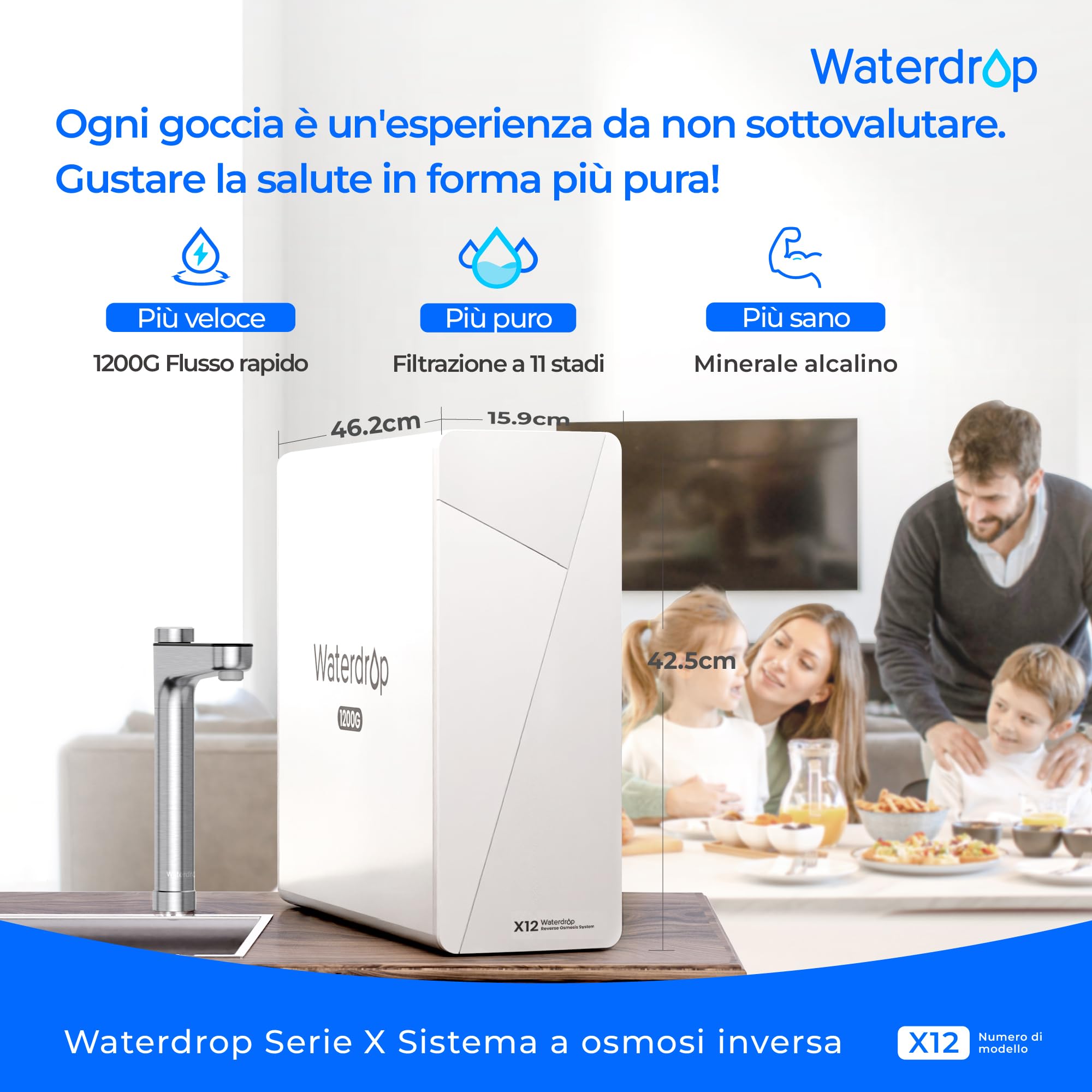 Waterdrop X12 Sistema Osmosi Inversa Alcalino pH+ 1200 GPD
