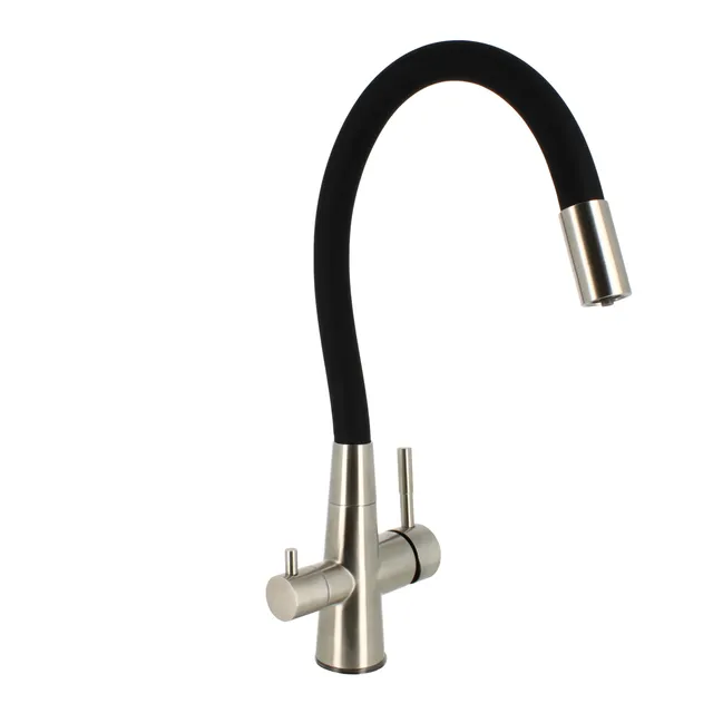 Bellerofonte Rubinetto 3 Vie Cucina Canna Flessibile Nera