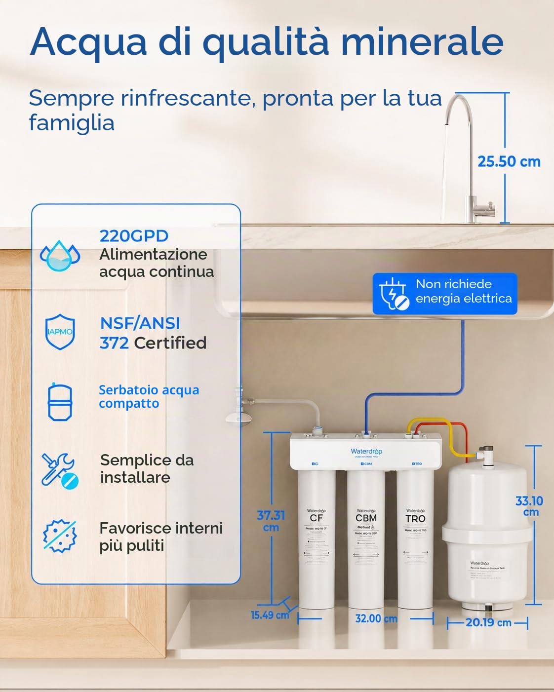 Waterdrop T3-T Sistema Osmosi Inversa 7 Stadi Rimineralizzante