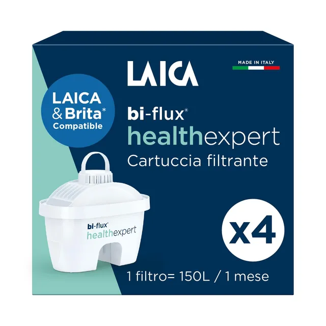 Laica Bi-Flux Healthexpert Filtri Acqua Caraffa 4 Pezzi Magnesio
