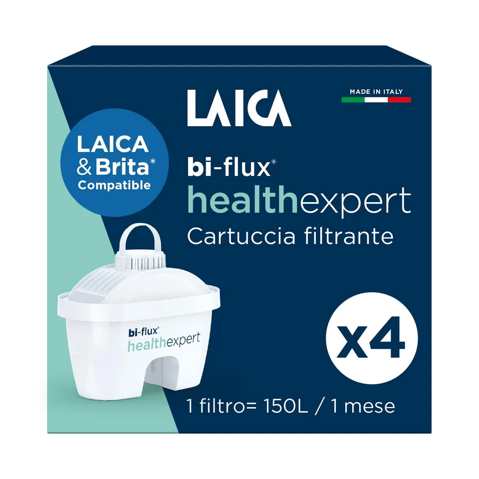 Laica Bi-Flux Healthexpert Filtri Acqua Caraffa 4 Pezzi Magnesio