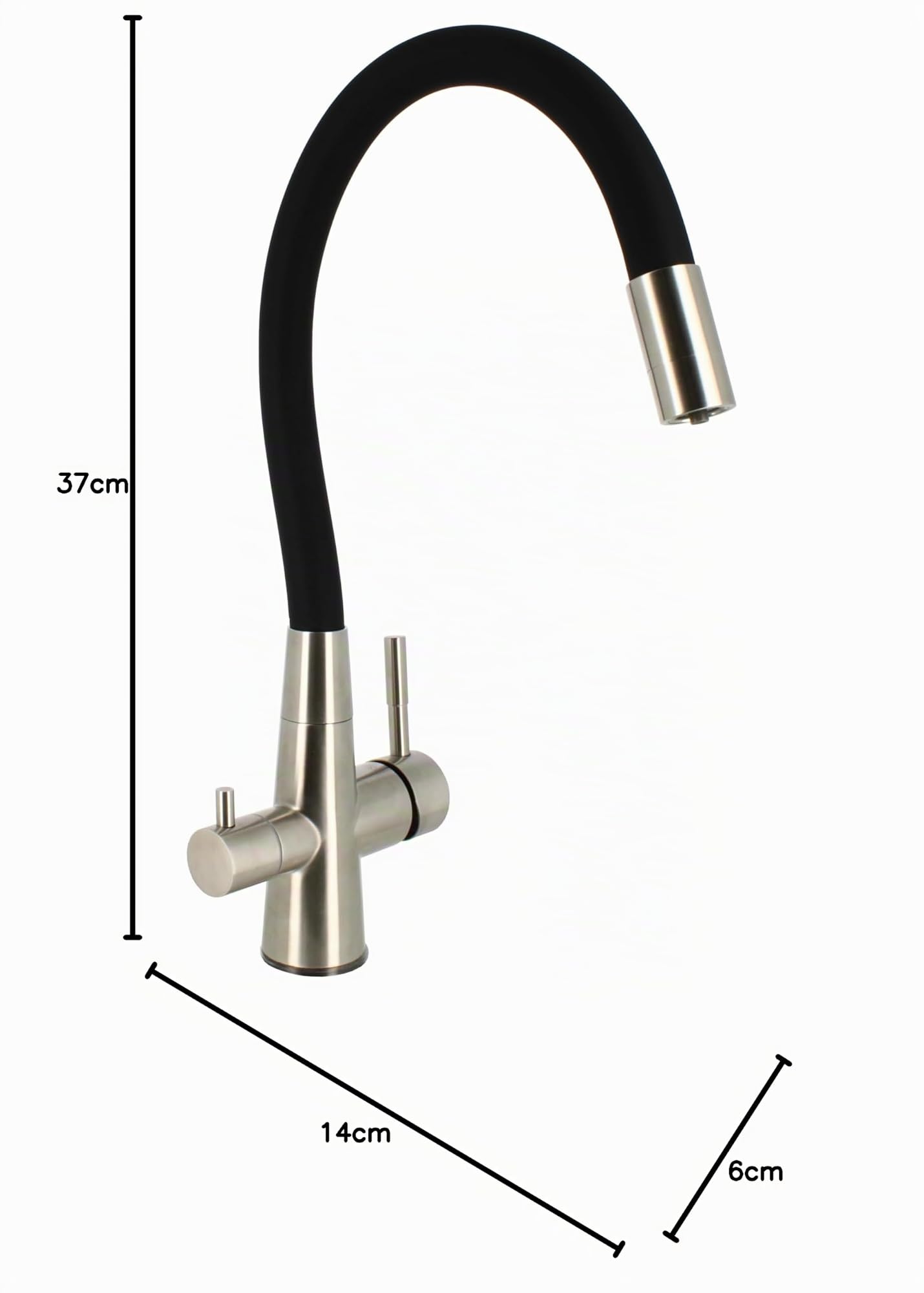 Bellerofonte Rubinetto 3 Vie Cucina Canna Flessibile Nera