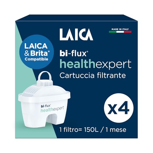 Laica Bi-Flux Healthexpert Filtri Acqua Caraffa 4 Pezzi Magnesio