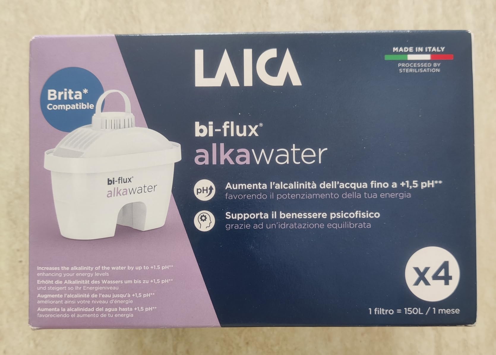 Laica Bi-Flux Alkawater Filtri Caraffa Alcalina 4 Pezzi
