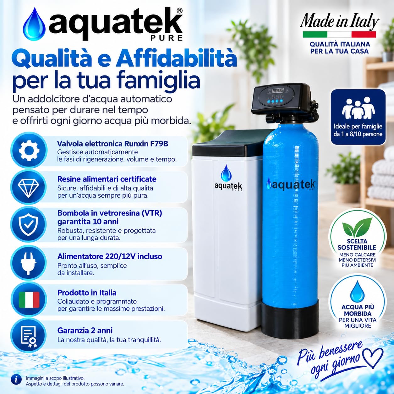 Aquatek Pure Wave 25 Litri Addolcitore Acqua Automatico 70L