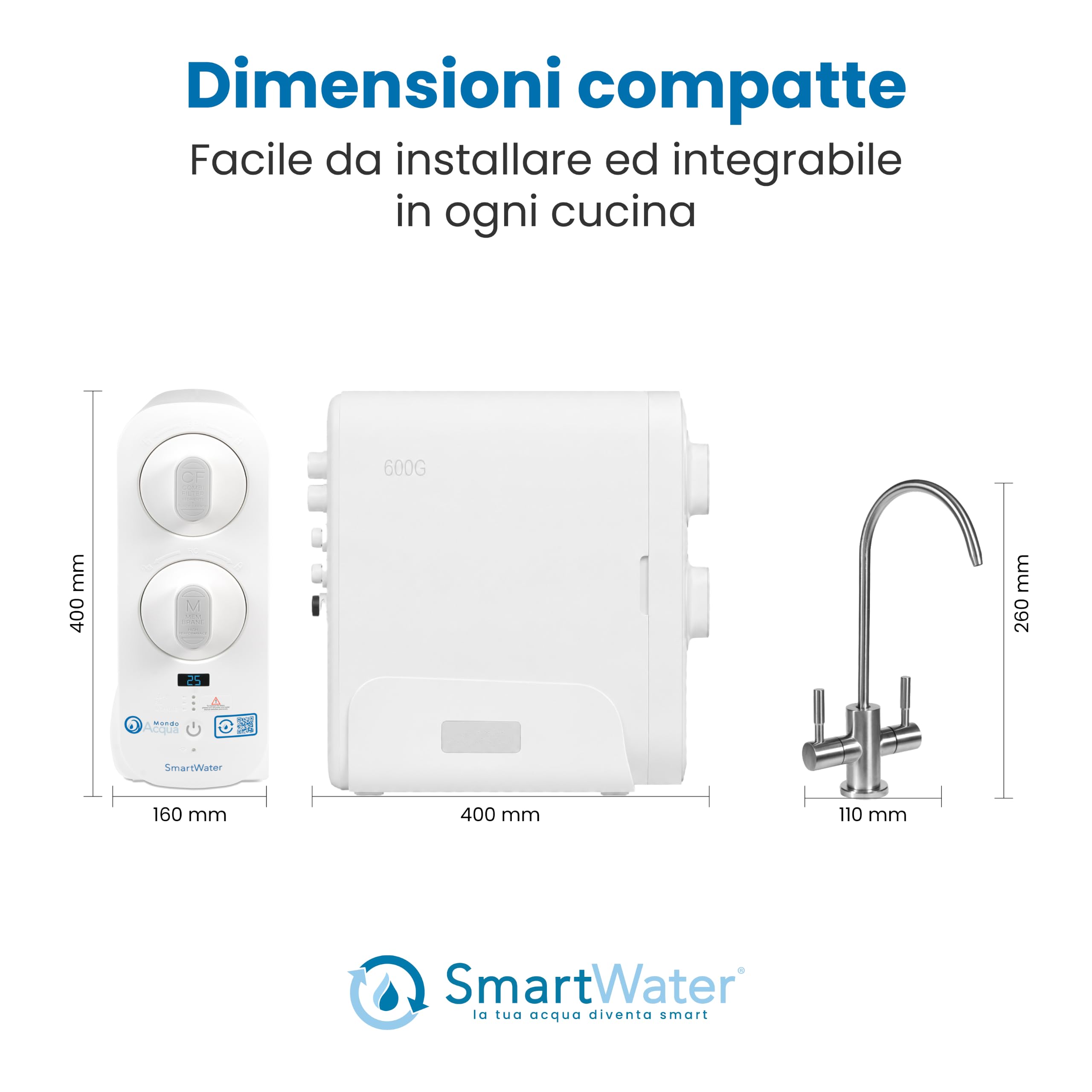 SmartWater Depuratore Acqua Osmosi Inversa Sottolavello Bianco