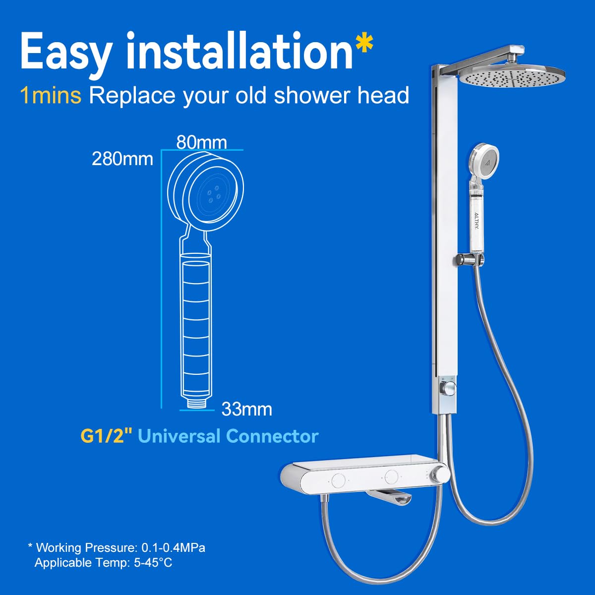 Althy SFH70 Soffione Doccia Filtrante Alta Pressione