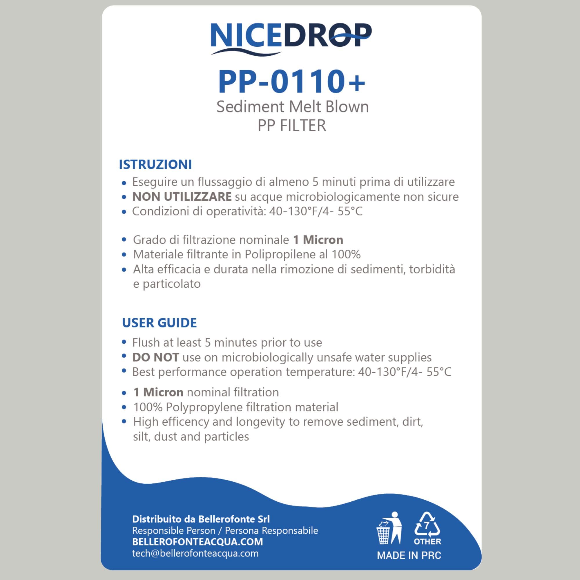 Bellerofonte Swan Cartuccia Sedimenti 10" 1 Micron 1 pz