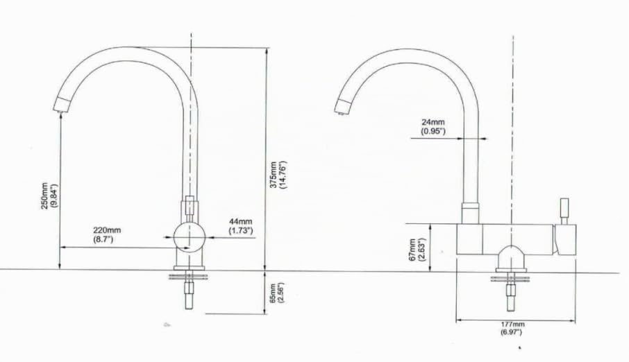 Bellerofonte miscelatore 3 vie canna abbattibile sottofinestra