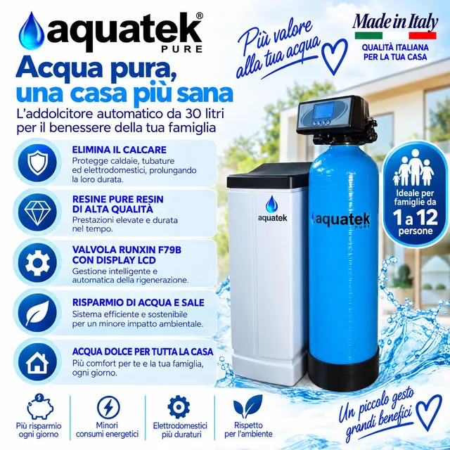 Aquatek Wave B-LCD Addolcitore Acqua 30 Litri Automatico
