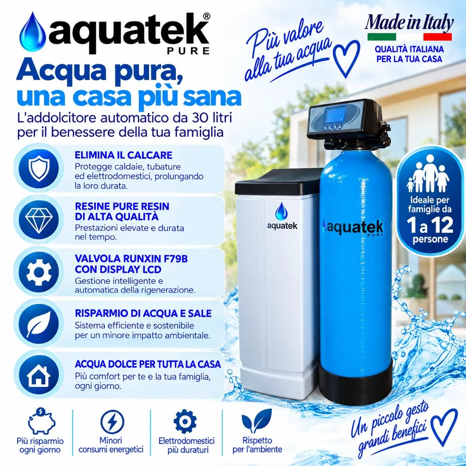 Aquatek Wave B-LCD Addolcitore Acqua 30 Litri Automatico