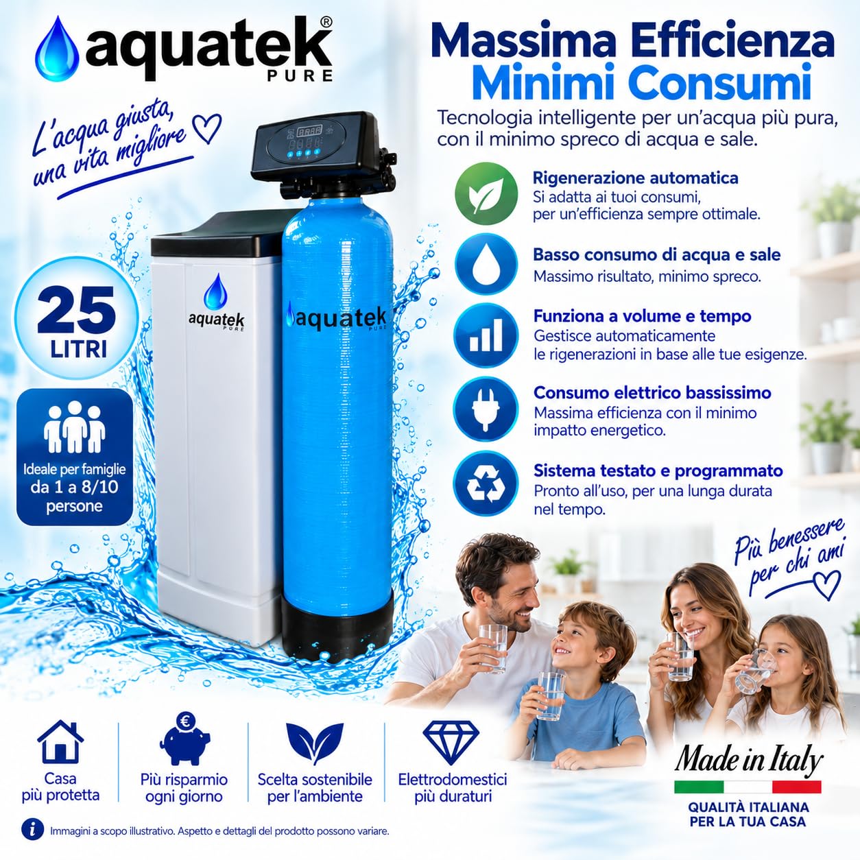 Aquatek Pure Wave 25 Litri Addolcitore Acqua Automatico 70L