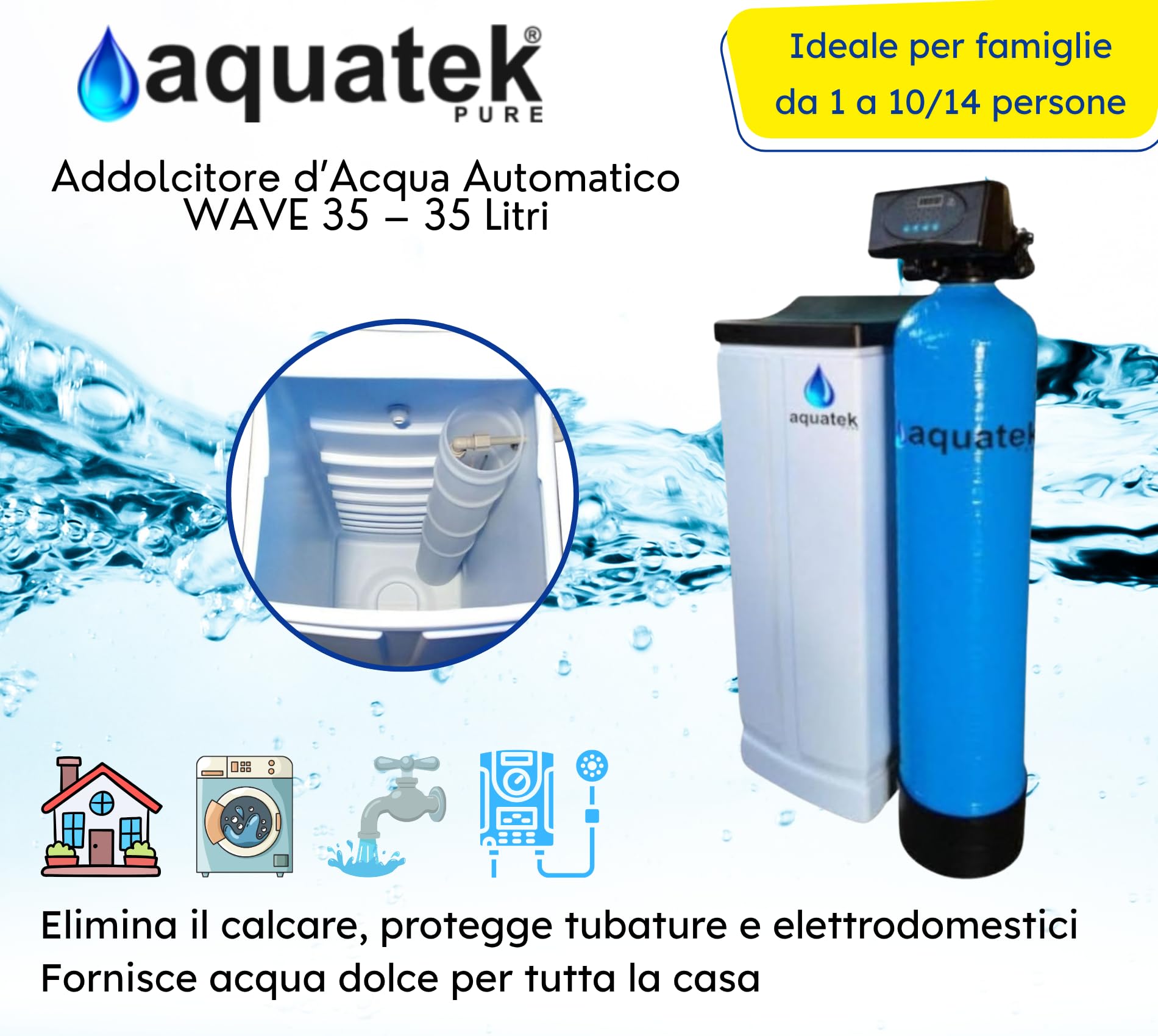 Aquatek Wave A Addolcitore Acqua 35 Litri Doppio Corpo